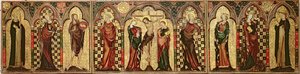 Retabel, das die Kreuzigung mit acht Heiligen darstellt, ca. 1300